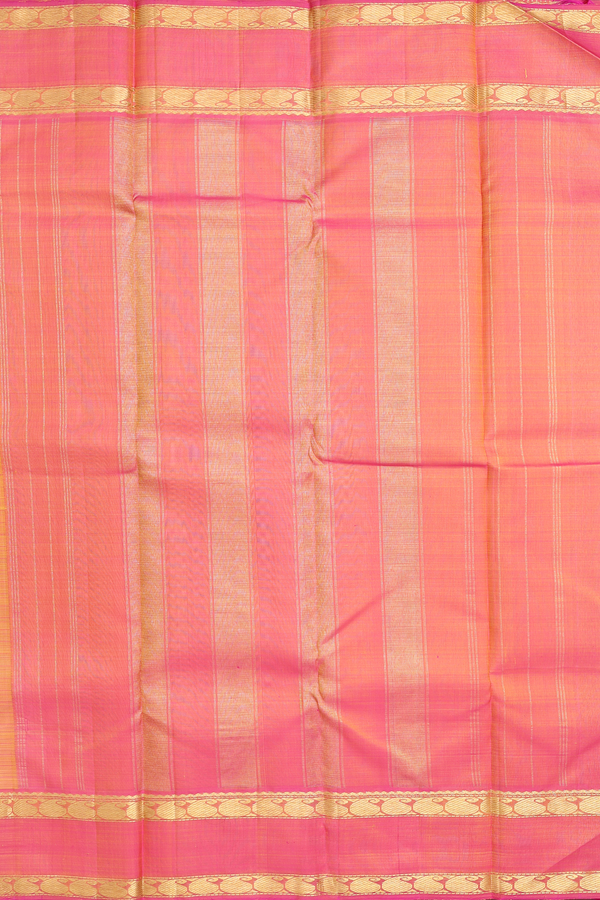 Kanchipuram Silk Saree In Saffron Yellow With Checks Design
