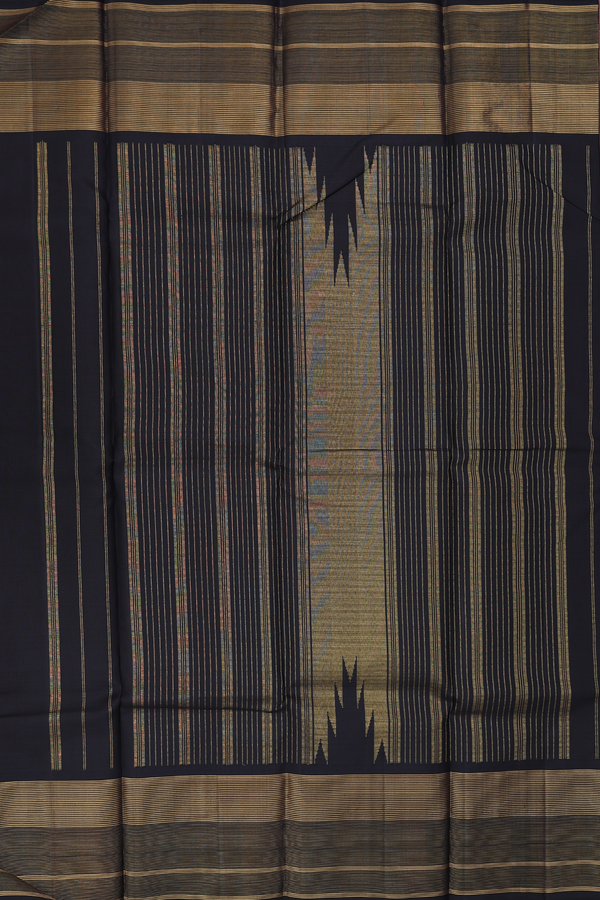 Kanchipuram Silk Saree In Saffron Yellow With Checks Design