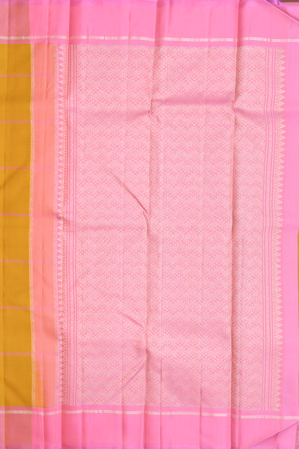 Kanchipuram Silk Saree In Saffron Yellow With Checks Design