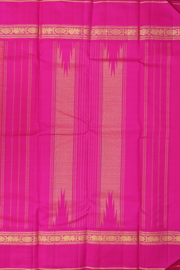 Kanchipuram Silk Saree In Saffron Yellow With Checks Design