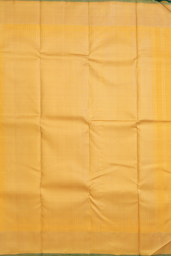 Kanchipuram Silk Saree In Saffron Yellow With Checks Design