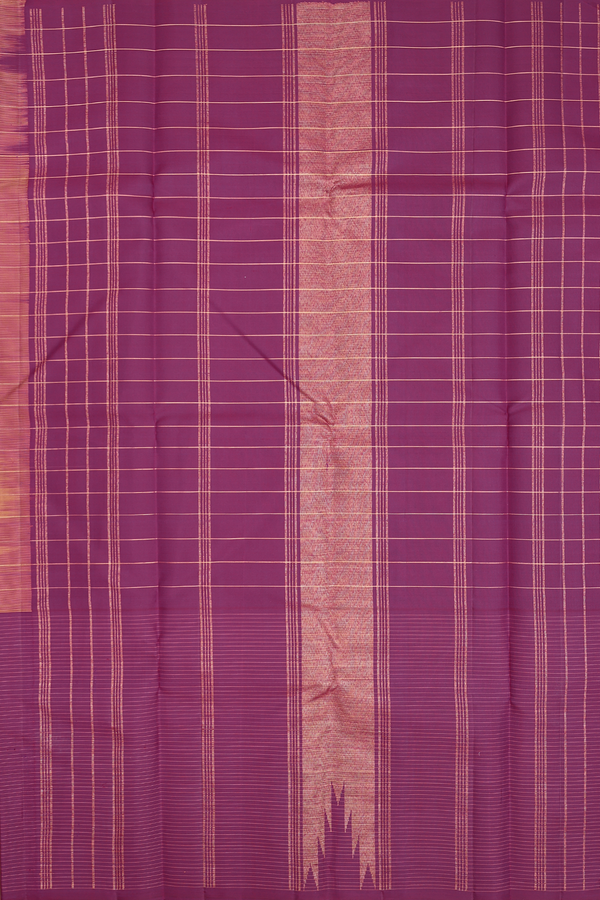 Kanchipuram Silk Saree In Saffron Yellow With Checks Design