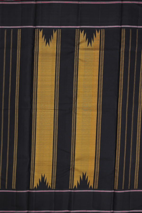 Kanchipuram Silk Saree In Saffron Yellow With Checks Design