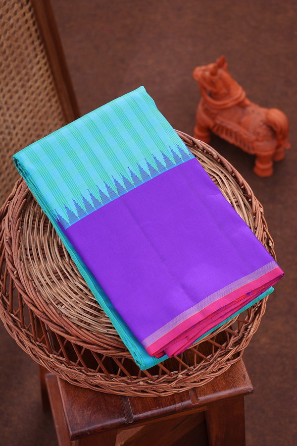 Kanchipuram Silk Saree In Sky Blue With Checks Design