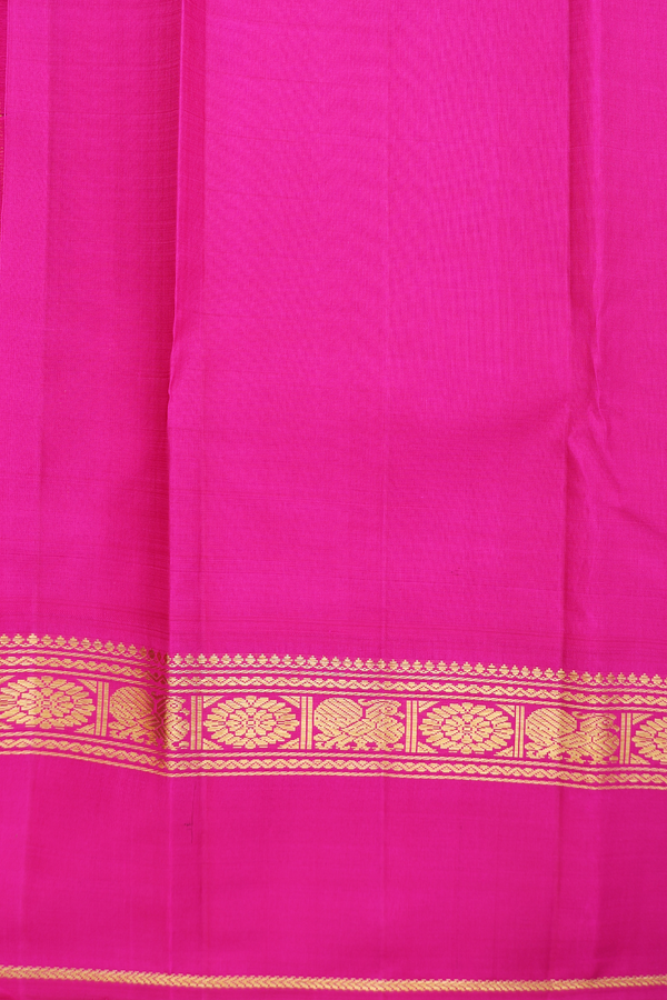 Kanchipuram Silk Saree In Saffron Yellow With Checks Design