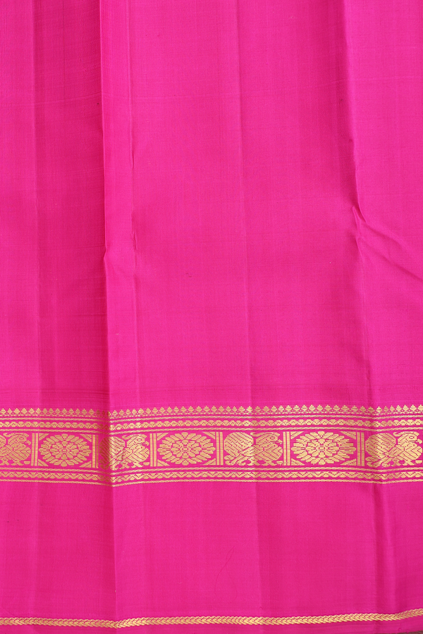 Kanchipuram Silk Saree In Saffron Yellow With Checks Design
