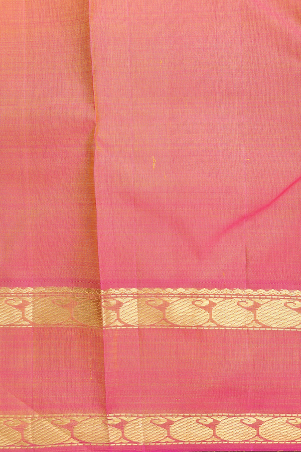 Kanchipuram Silk Saree In Saffron Yellow With Checks Design