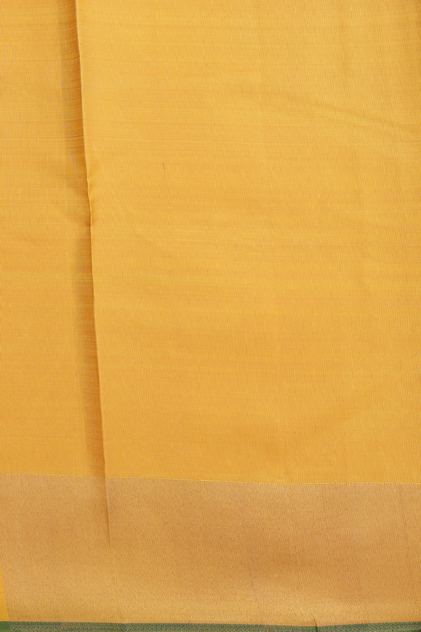 Kanchipuram Silk Saree In Saffron Yellow With Checks Design