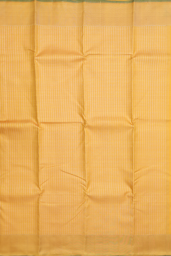 Kanchipuram Silk Saree In Saffron Yellow With Checks Design