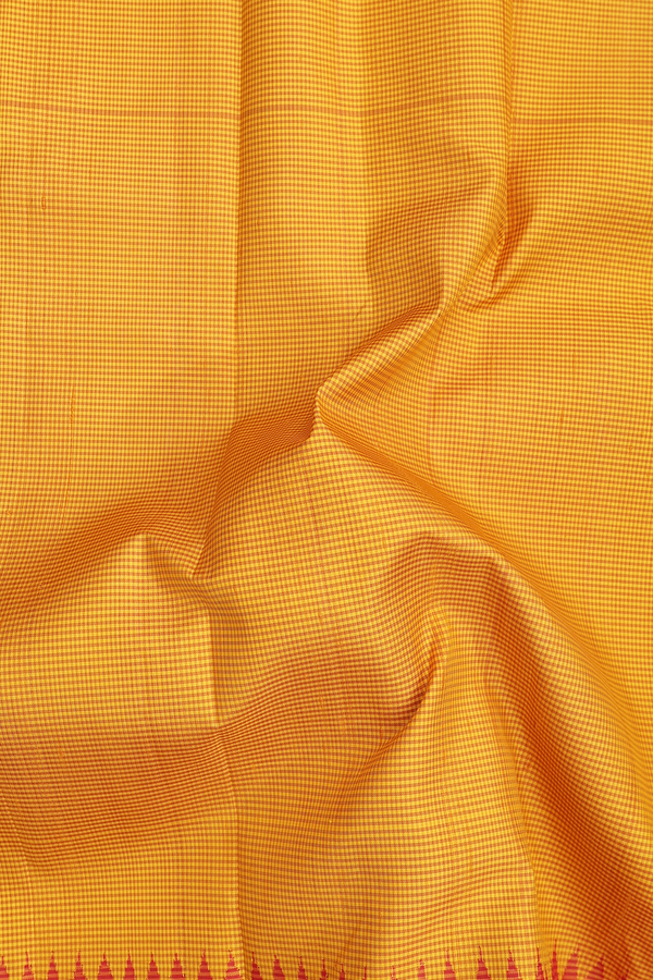 Kanchipuram Silk Saree In Saffron Yellow With Checks Design