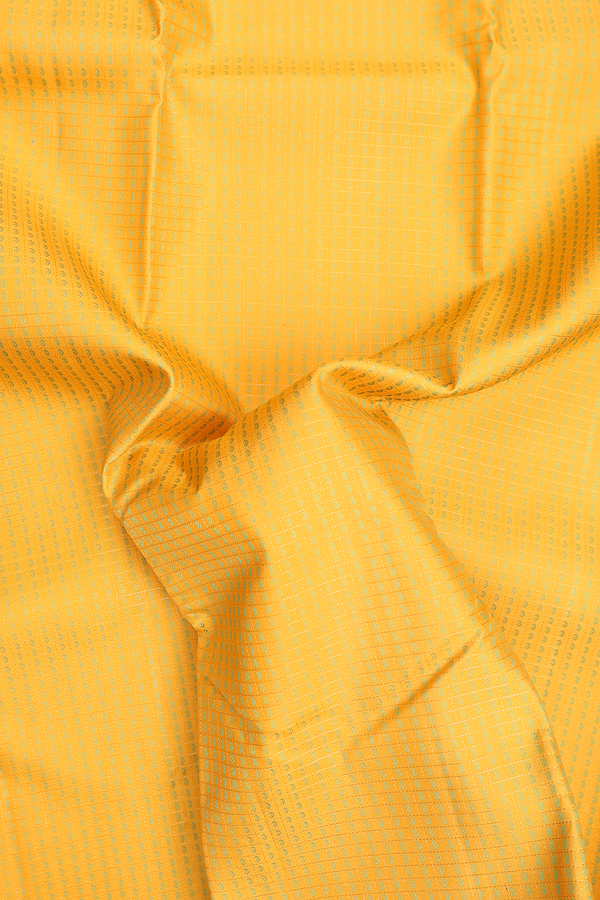 Kanchipuram Silk Saree In Saffron Yellow With Checks Design