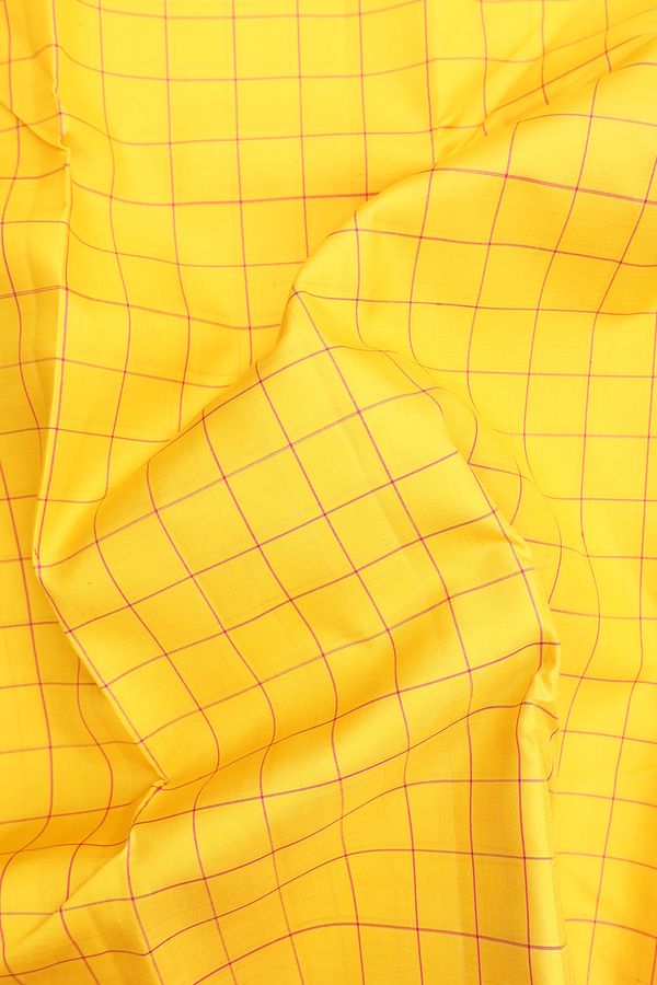 Kanchipuram Silk Saree In Saffron Yellow With Checks Design