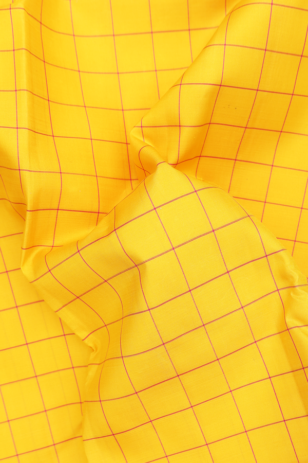 Kanchipuram Silk Saree In Saffron Yellow With Checks Design