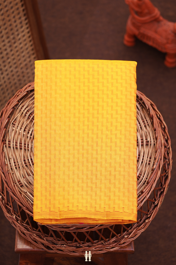 Kanchipuram Silk Saree In Saffron Yellow With Chevron Design