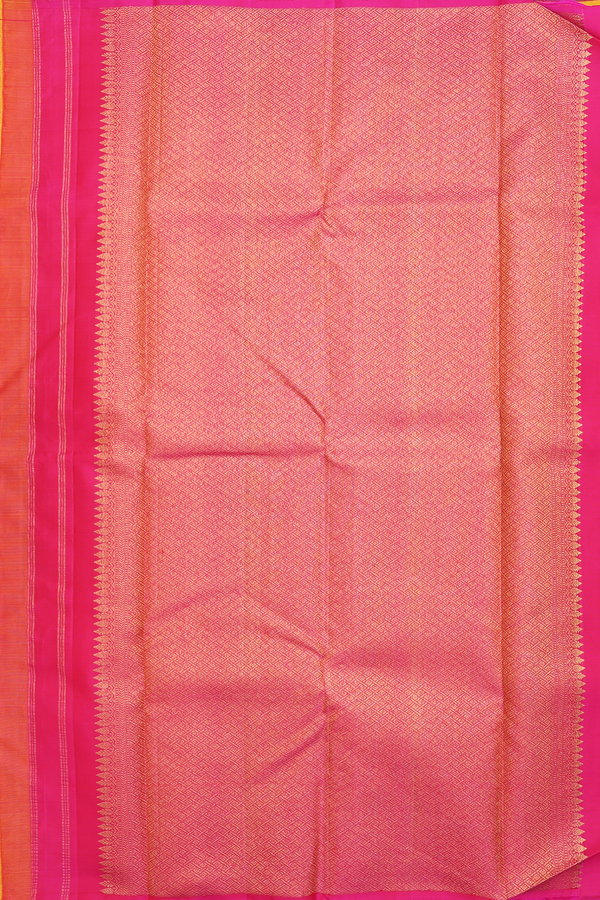 Kanchipuram Silk Saree In Saffron Yellow With Chevron Design