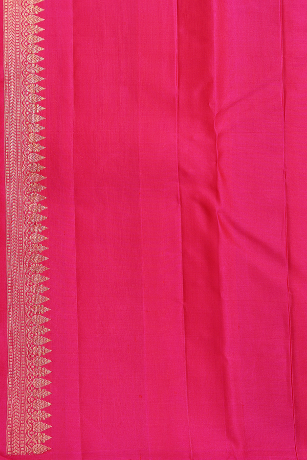 Kanchipuram Silk Saree In Saffron Yellow With Chevron Design