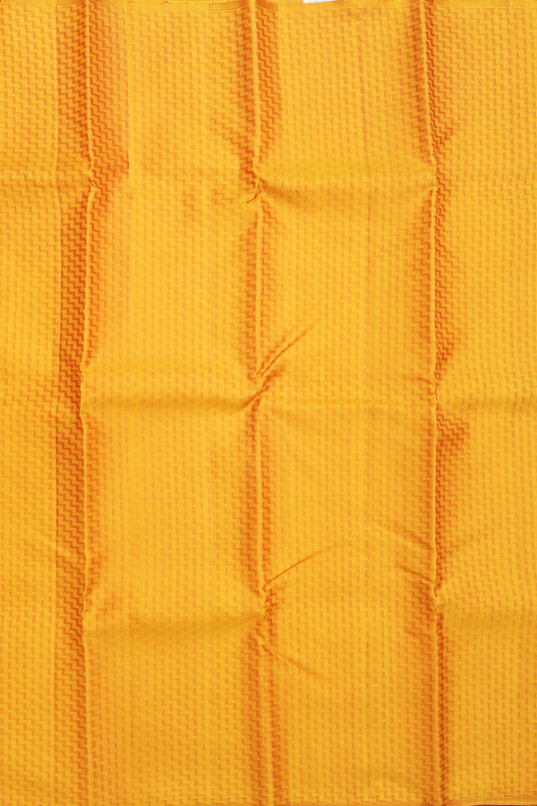 Kanchipuram Silk Saree In Saffron Yellow With Chevron Design