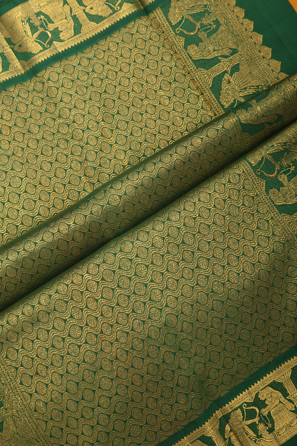 Kanchipuram Silk Saree In Saffron Yellow With Contrast Border