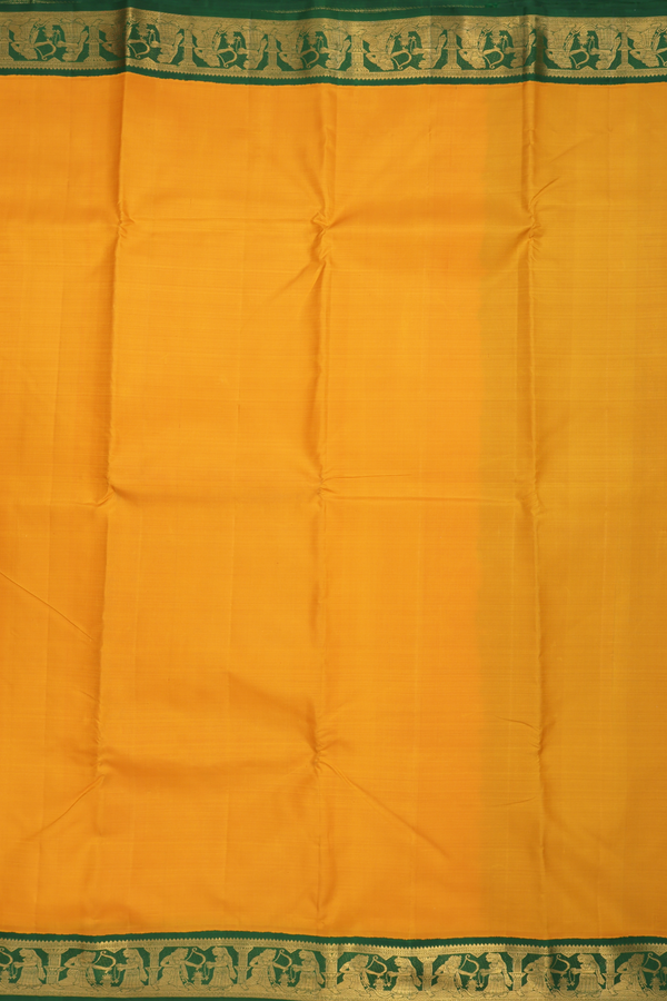 Kanchipuram Silk Saree In Saffron Yellow With Contrast Border