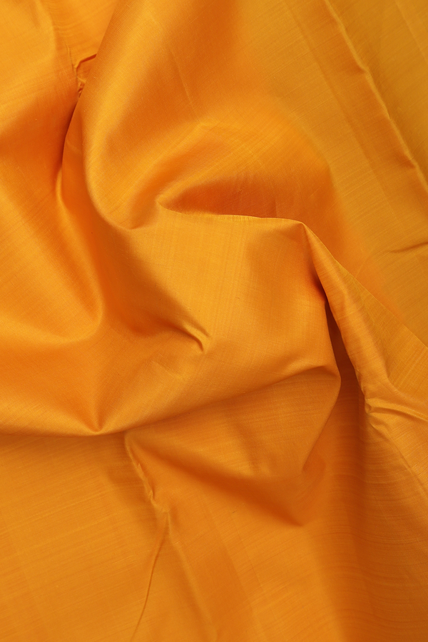 Kanchipuram Silk Saree In Saffron Yellow With Contrast Border