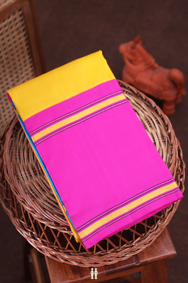 Kanchipuram Silk Saree In Saffron Yellow With Contrast Border