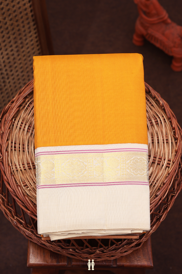 Kanchipuram Silk Saree In Ochre Orange With Contrast Border