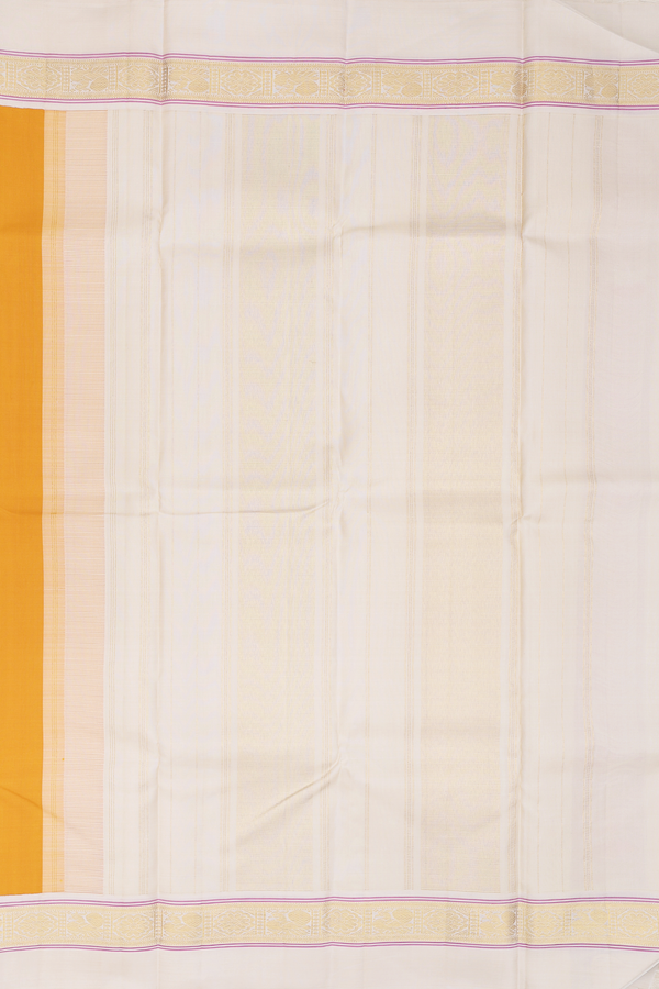 Kanchipuram Silk Saree In Ochre Orange With Contrast Border
