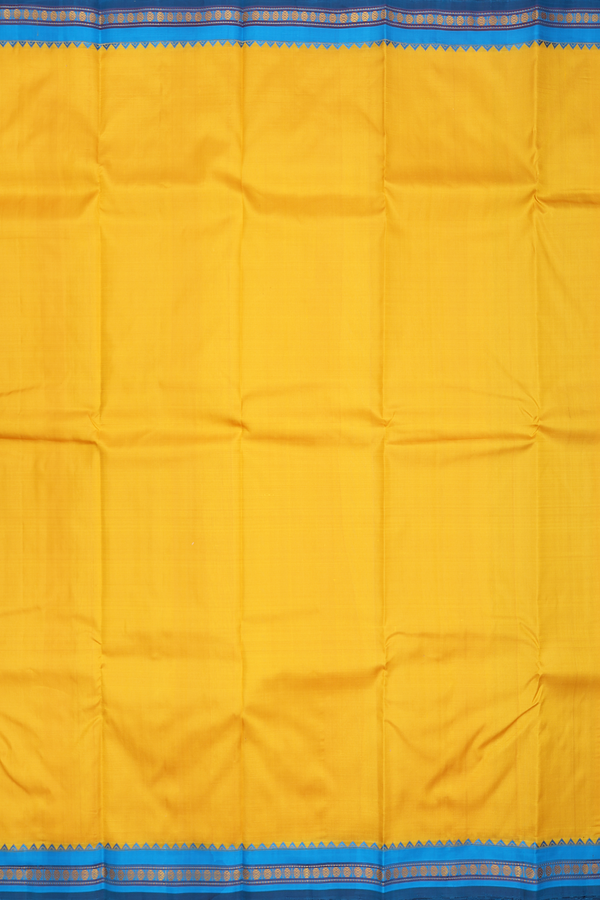 Kanchipuram Silk Saree In Saffron Yellow With Contrast Border