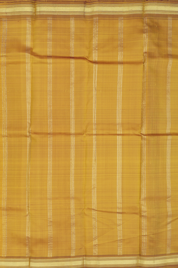Kanchipuram Silk Saree In Saffron Yellow With Contrast Border