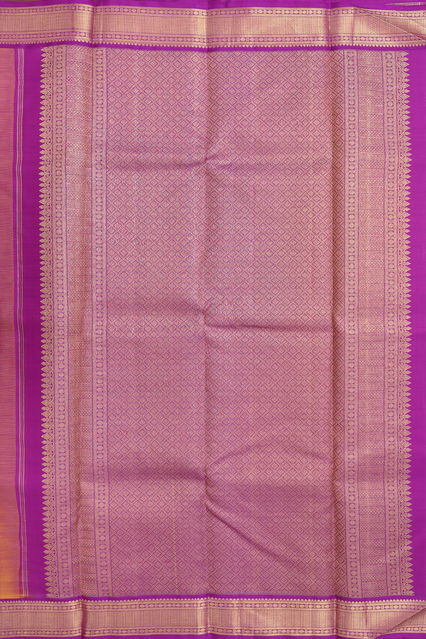 Kanchipuram Silk Saree In Saffron Yellow With Contrast Border