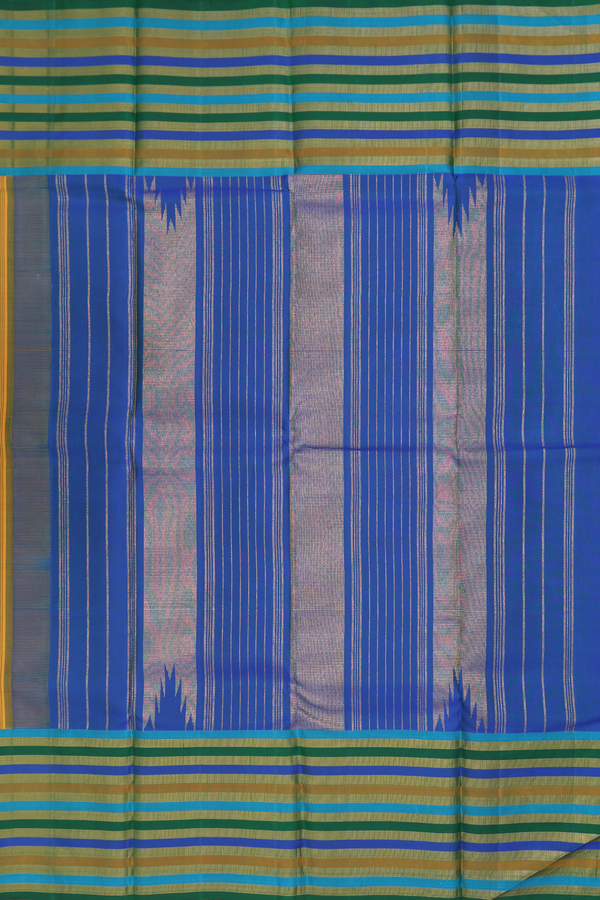 Kanchipuram Silk Saree In Saffron Yellow With Contrast Border