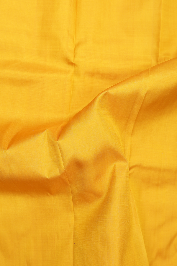 Kanchipuram Silk Saree In Saffron Yellow With Contrast Border