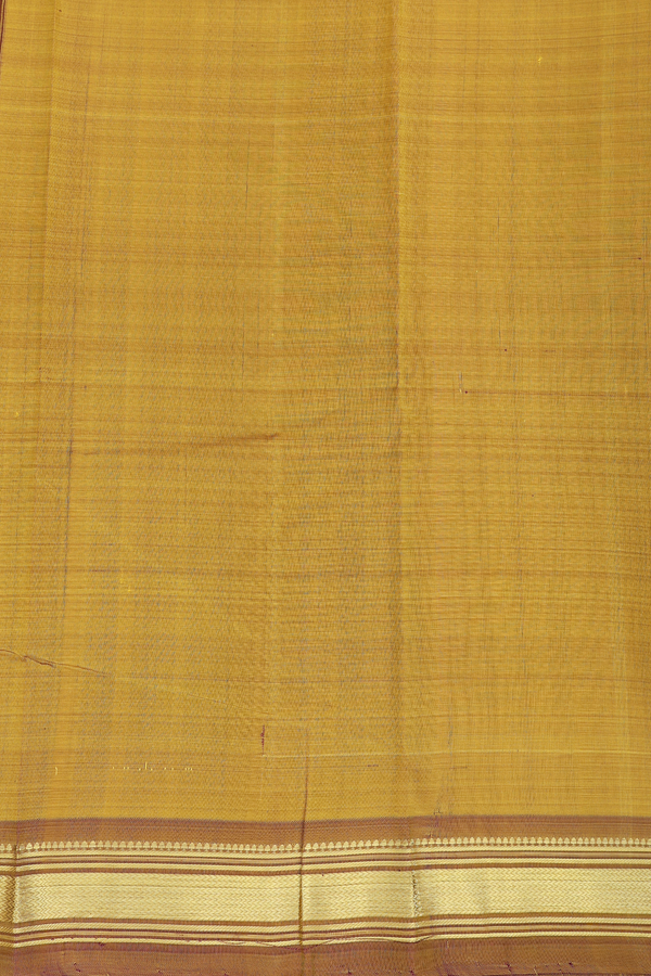 Kanchipuram Silk Saree In Saffron Yellow With Contrast Border