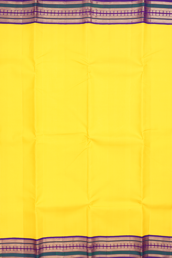 Kanchipuram Silk Saree In Saffron Yellow With Contrast Border