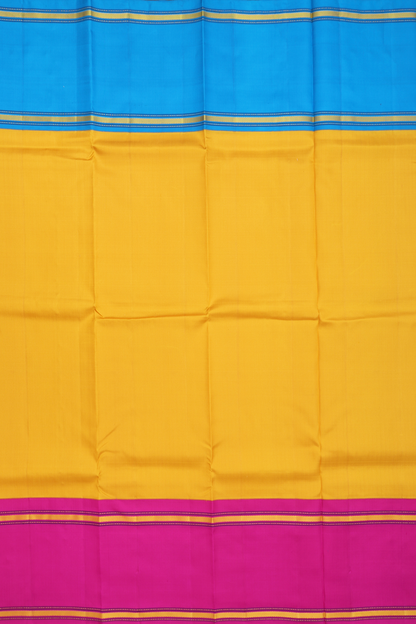 Kanchipuram Silk Saree In Saffron Yellow With Contrast Border