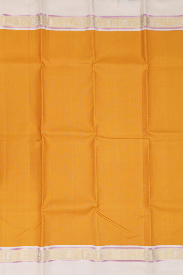 Kanchipuram Silk Saree In Ochre Orange With Contrast Border