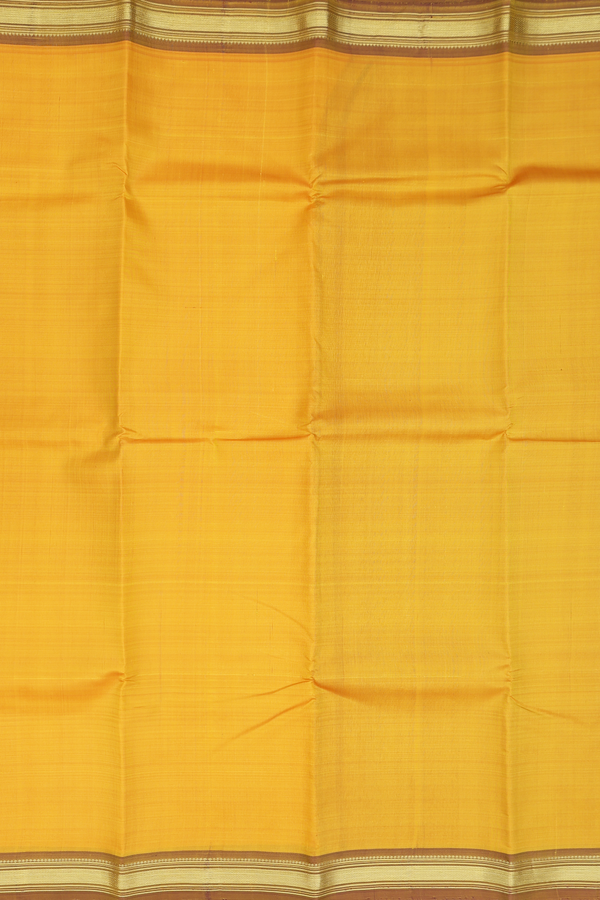 Kanchipuram Silk Saree In Saffron Yellow With Contrast Border