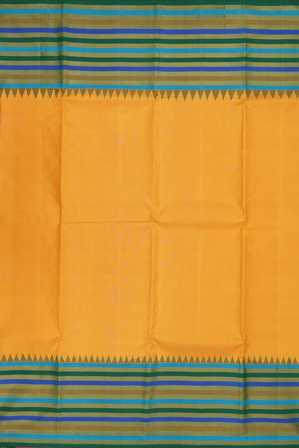 Kanchipuram Silk Saree In Saffron Yellow With Contrast Border