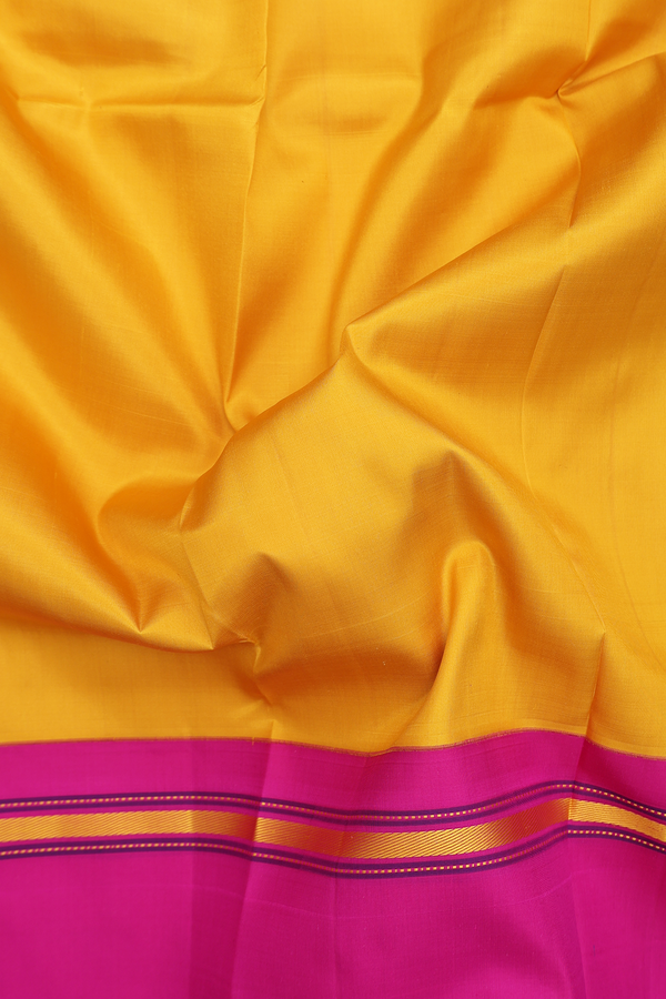 Kanchipuram Silk Saree In Saffron Yellow With Contrast Border