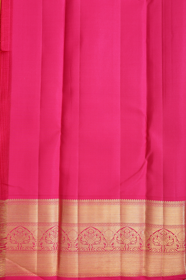 Kanchipuram Silk Saree In Saffron Yellow With Floral Buttas