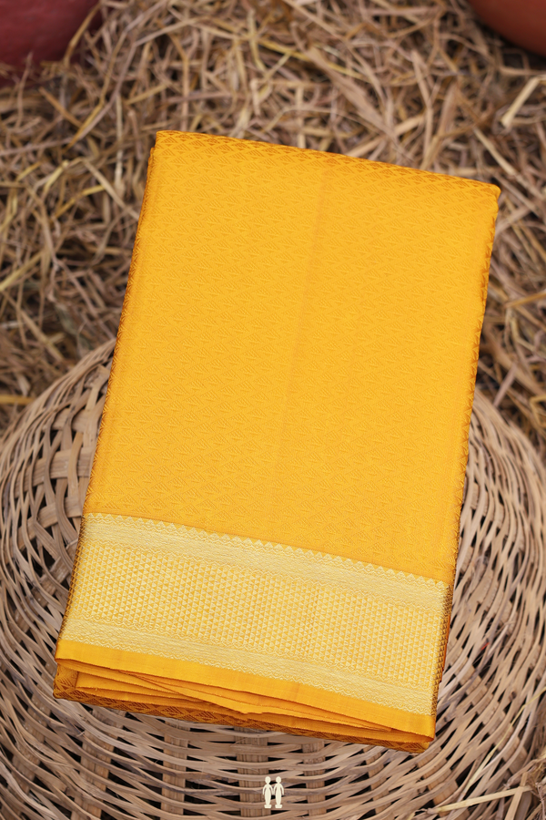 Kanchipuram Silk Saree In Saffron Yellow With Jacquard Pattern