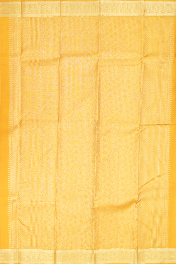 Kanchipuram Silk Saree In Saffron Yellow With Jacquard Pattern