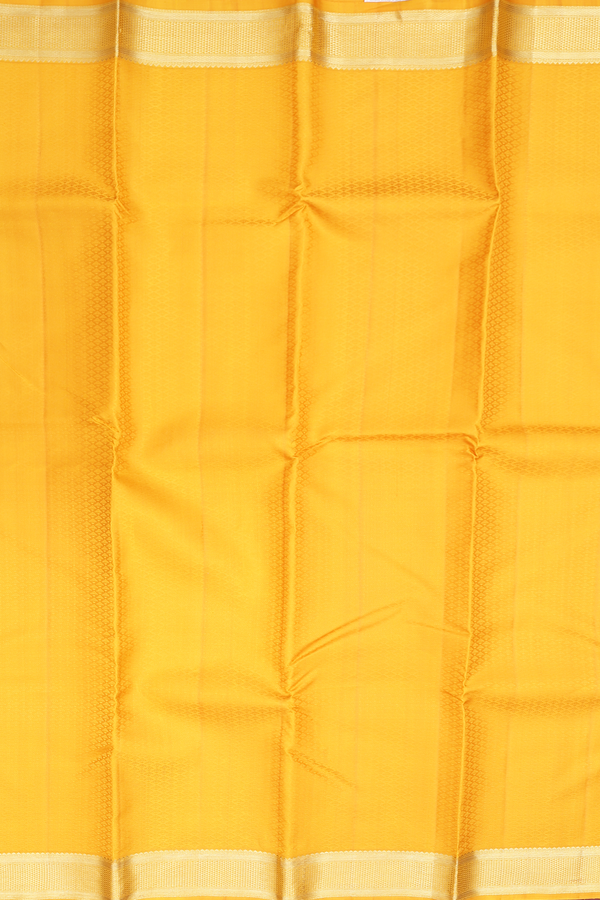 Kanchipuram Silk Saree In Saffron Yellow With Jacquard Pattern