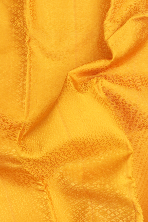Kanchipuram Silk Saree In Saffron Yellow With Jacquard Pattern