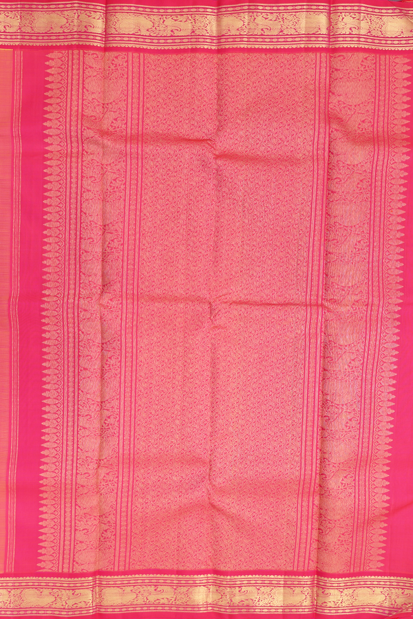 Kanchipuram Silk Saree In Saffron Yellow With Korvai Border