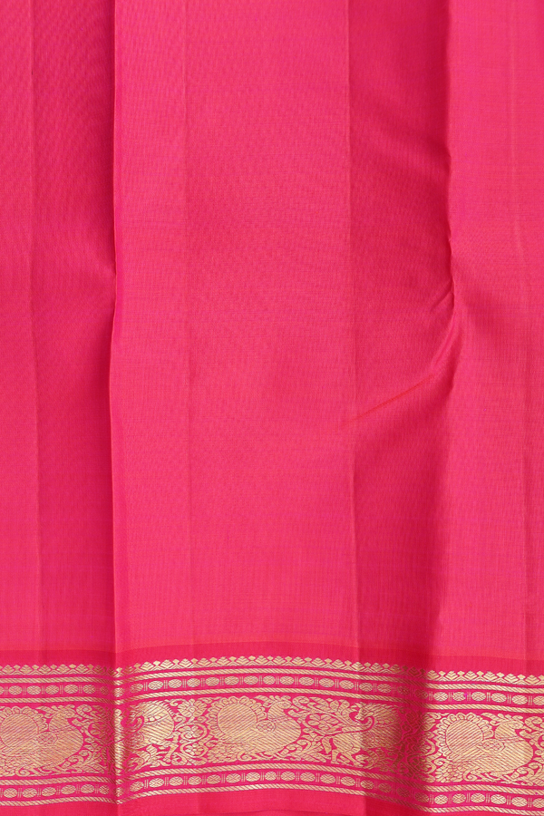 Kanchipuram Silk Saree In Saffron Yellow With Korvai Border