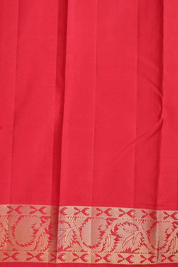 Kanchipuram Silk Saree In Saffron Yellow With Korvai Border