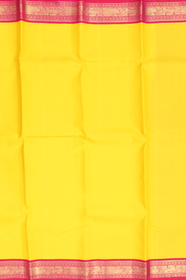 Kanchipuram Silk Saree In Saffron Yellow With Korvai Border