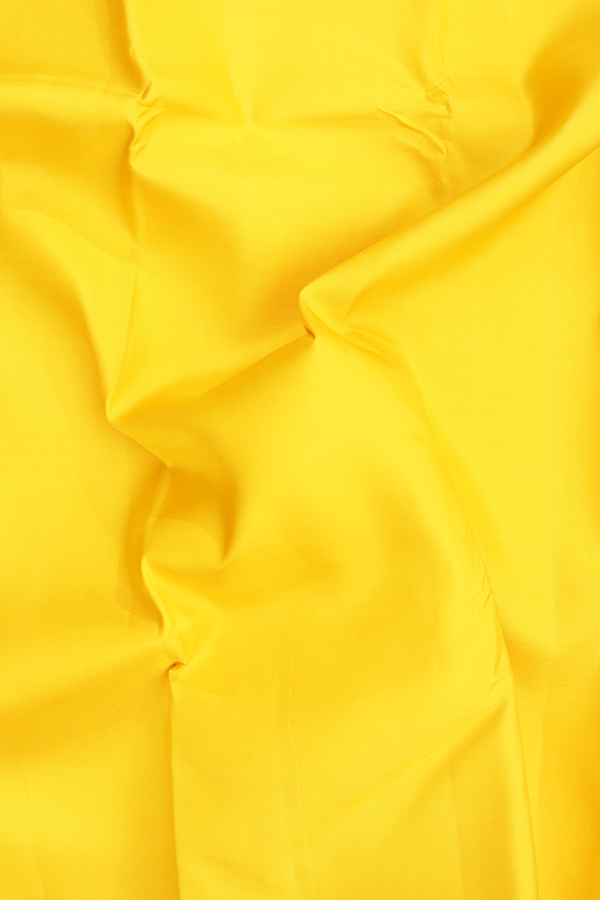 Kanchipuram Silk Saree In Saffron Yellow With Korvai Border