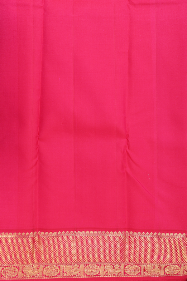 Kanchipuram Silk Saree In Saffron Yellow With Paisley Buttas